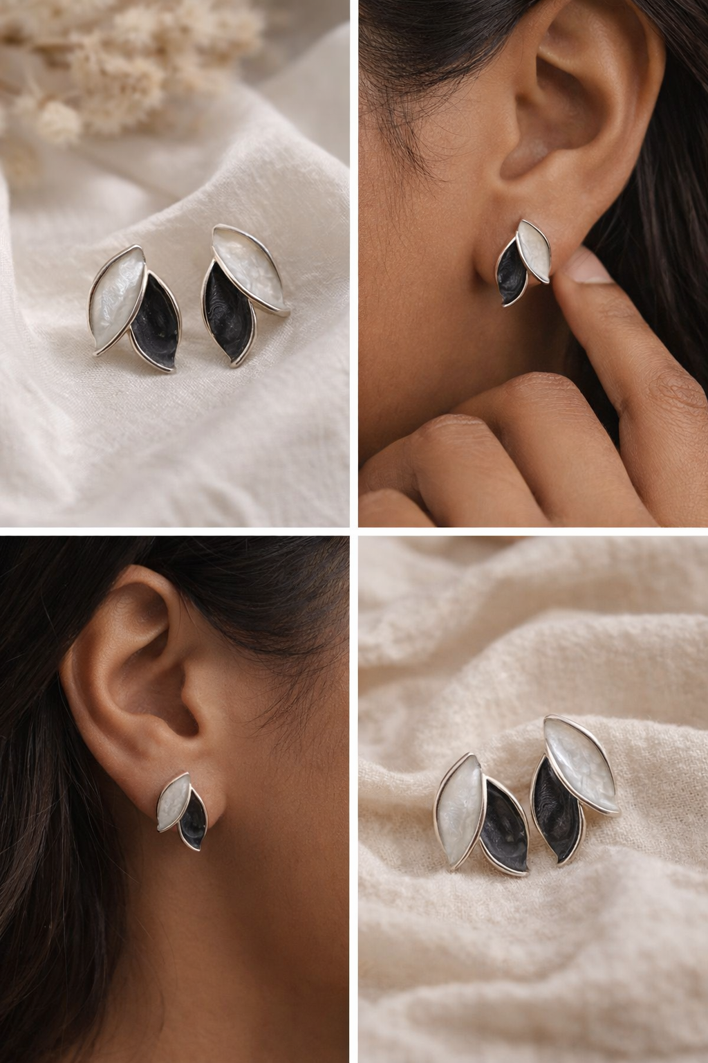 Dual Leaf Harmony Stud Earrings - Image 2