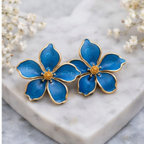 Blue Aura Floral Studs Earrings