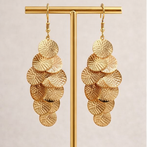 Textured Gold Disc Drops Earrings
