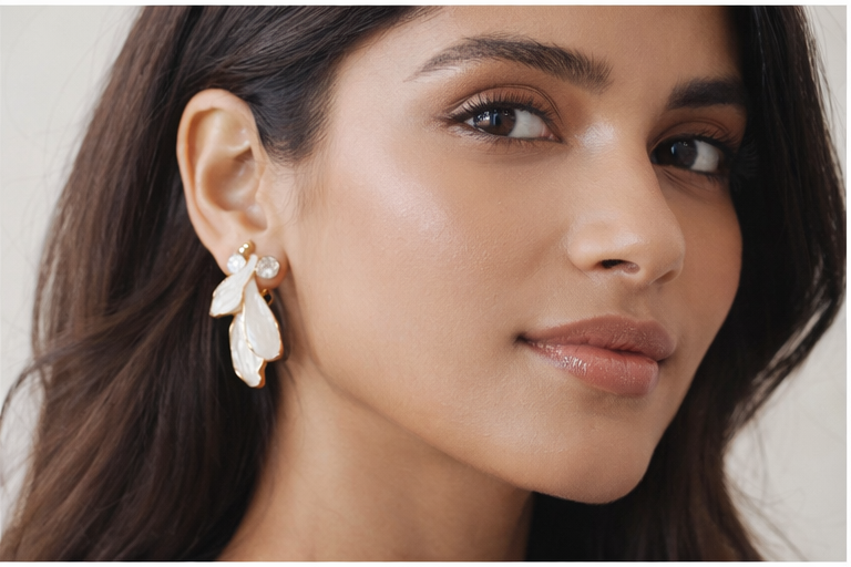 Ivory Petal Drop Earrings - Image 4