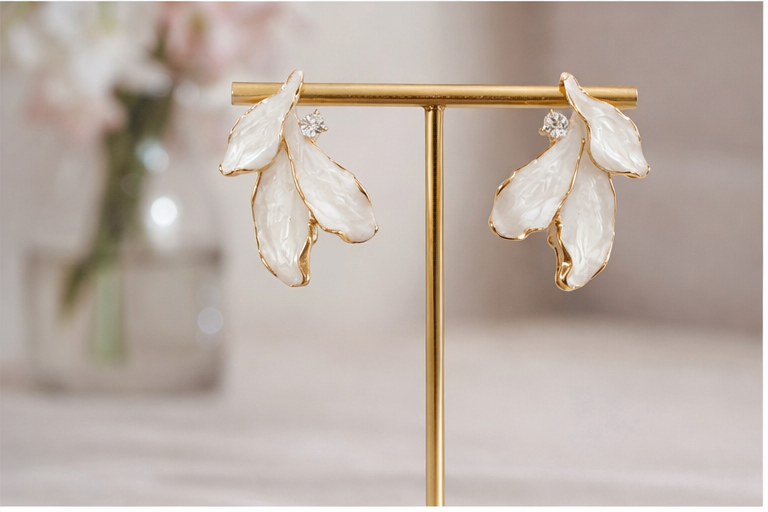 Ivory Petal Drop Earrings - Image 3