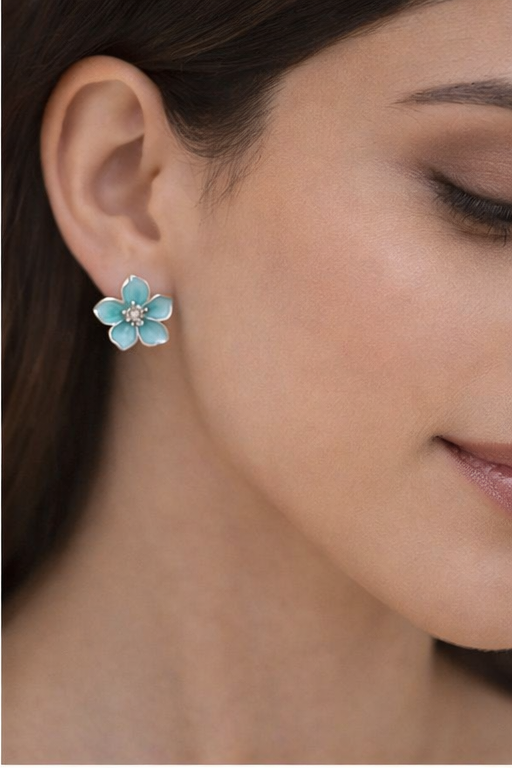 Turquoise Petal Stud Earrings - Image 2