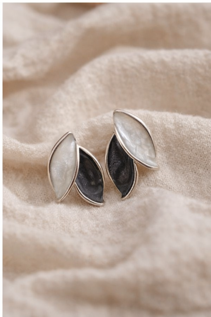 Dual Leaf Harmony Stud Earrings - Image 3